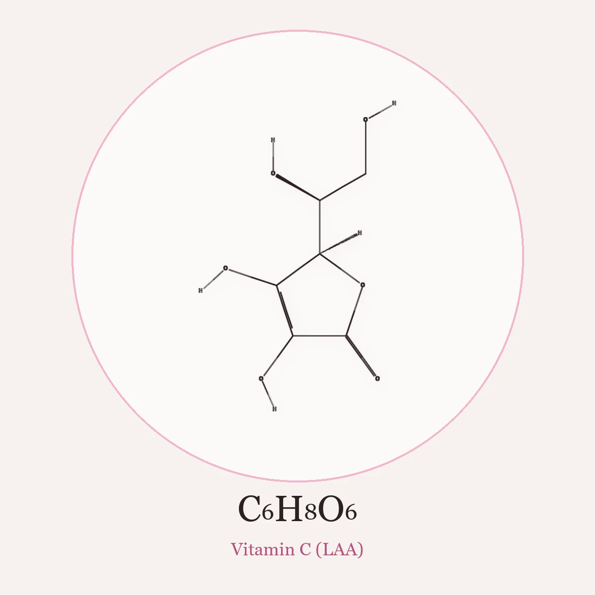 Chemical structure of Vitamin C (LAA) (Ascorbic Acid)