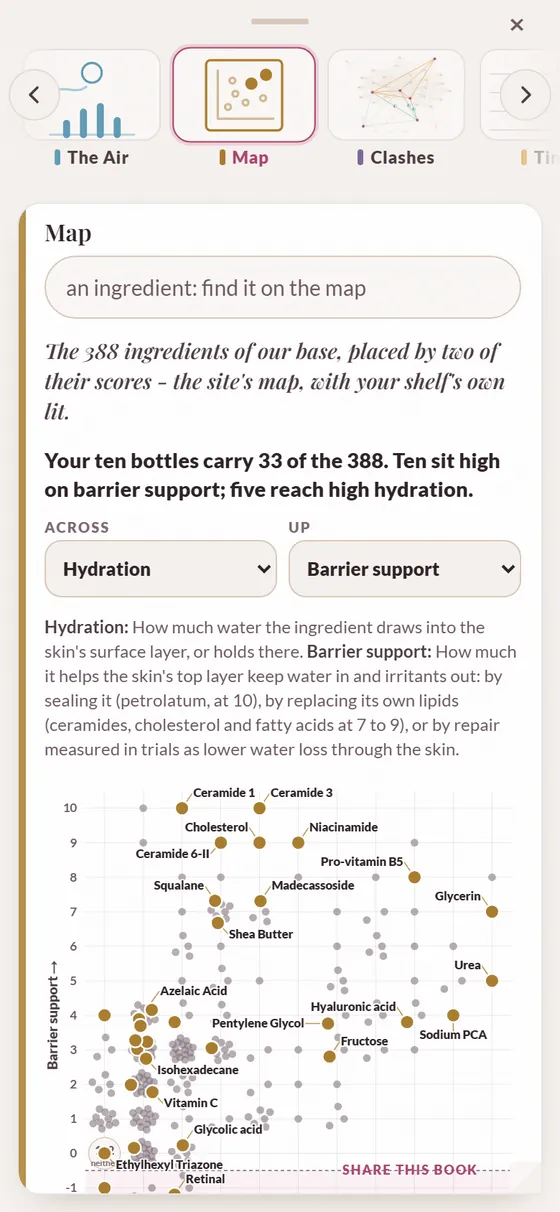 Map: every ingredient of the base, the shelf lit