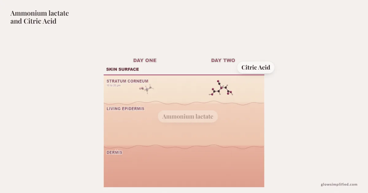Ammonium lactate and Citric Acid meeting on a cross-section of skin