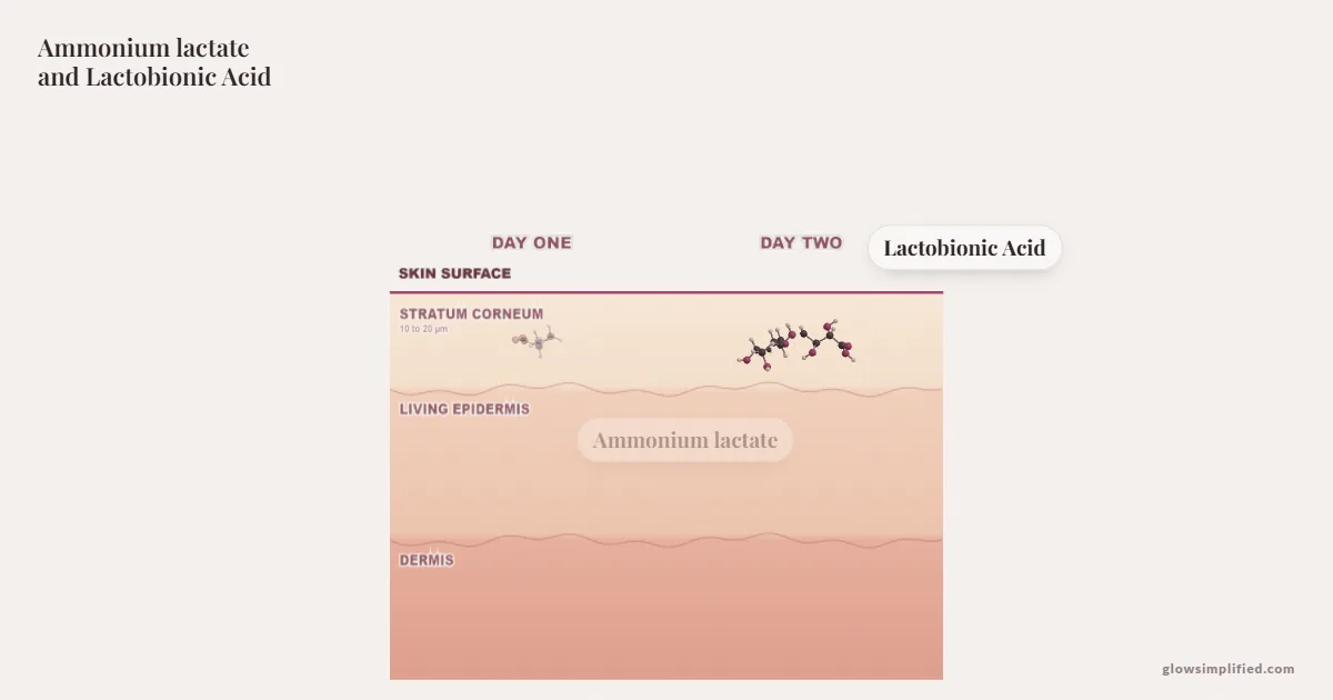 Ammonium lactate and Lactobionic Acid meeting on a cross-section of skin