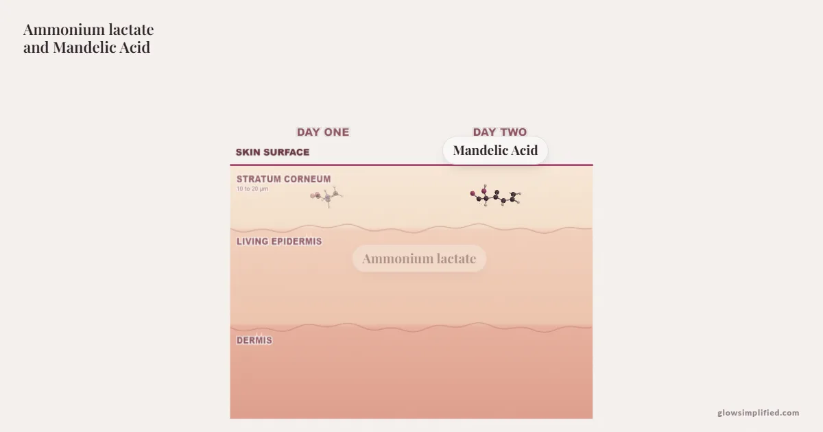 Ammonium lactate and Mandelic Acid meeting on a cross-section of skin