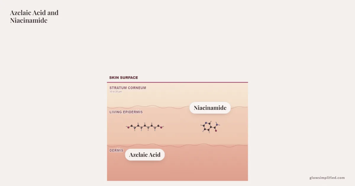 Azelaic Acid and Niacinamide meeting on a cross-section of skin