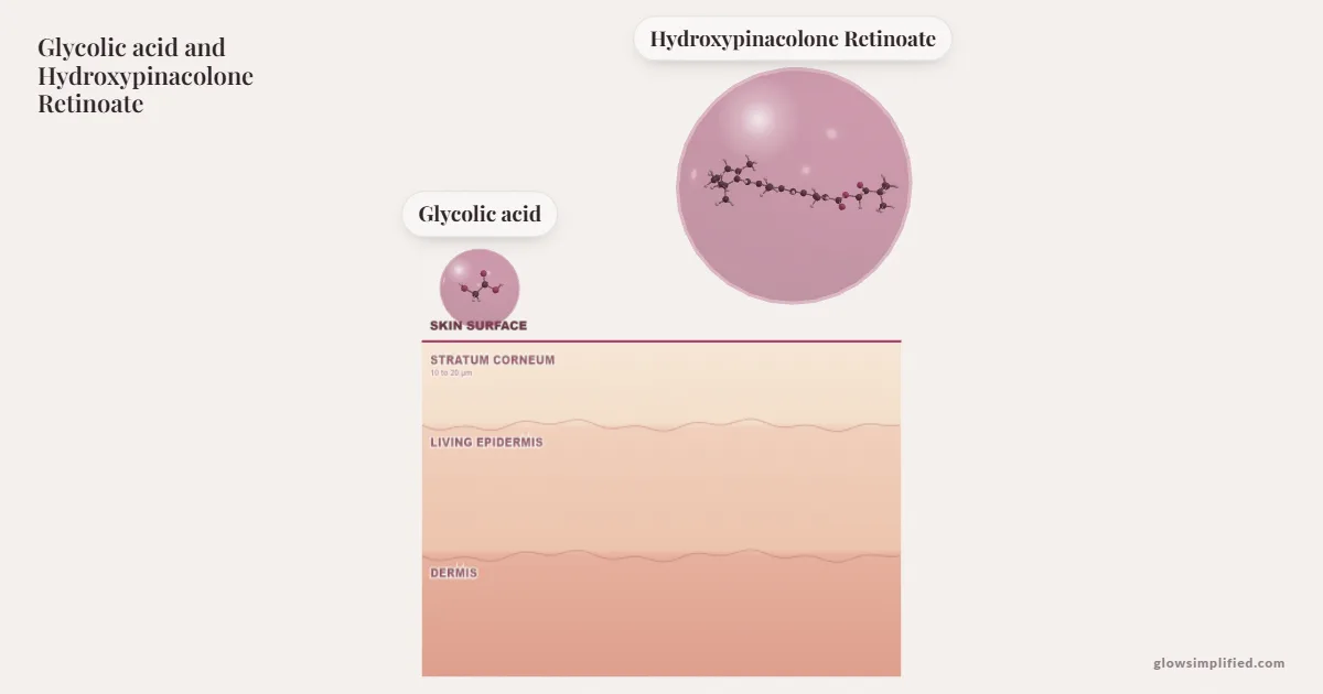 Glycolic acid and Hydroxypinacolone Retinoate meeting on a cross-section of skin