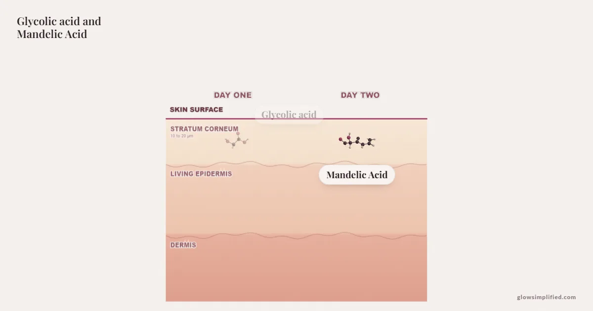 Glycolic acid and Mandelic Acid meeting on a cross-section of skin