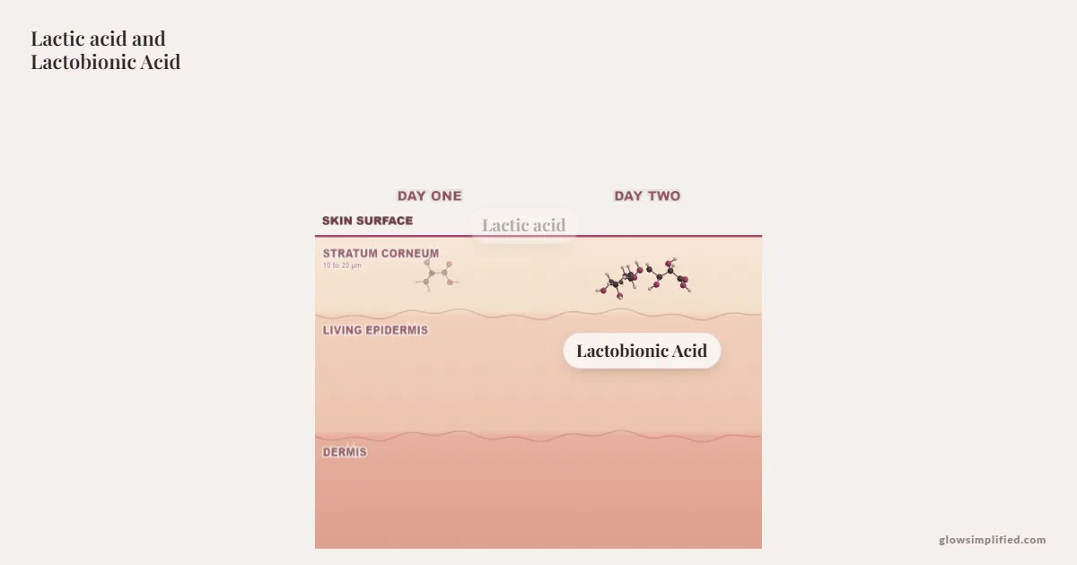 Lactic acid and Lactobionic Acid meeting on a cross-section of skin