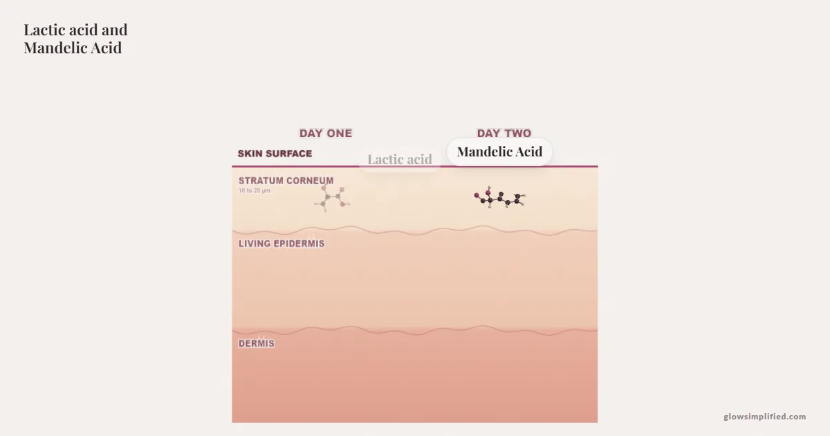 Lactic acid and Mandelic Acid meeting on a cross-section of skin