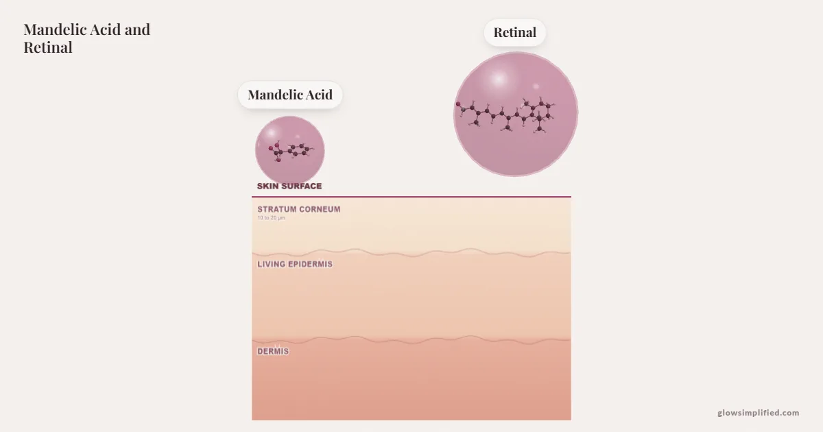 Mandelic Acid and Retinal meeting on a cross-section of skin