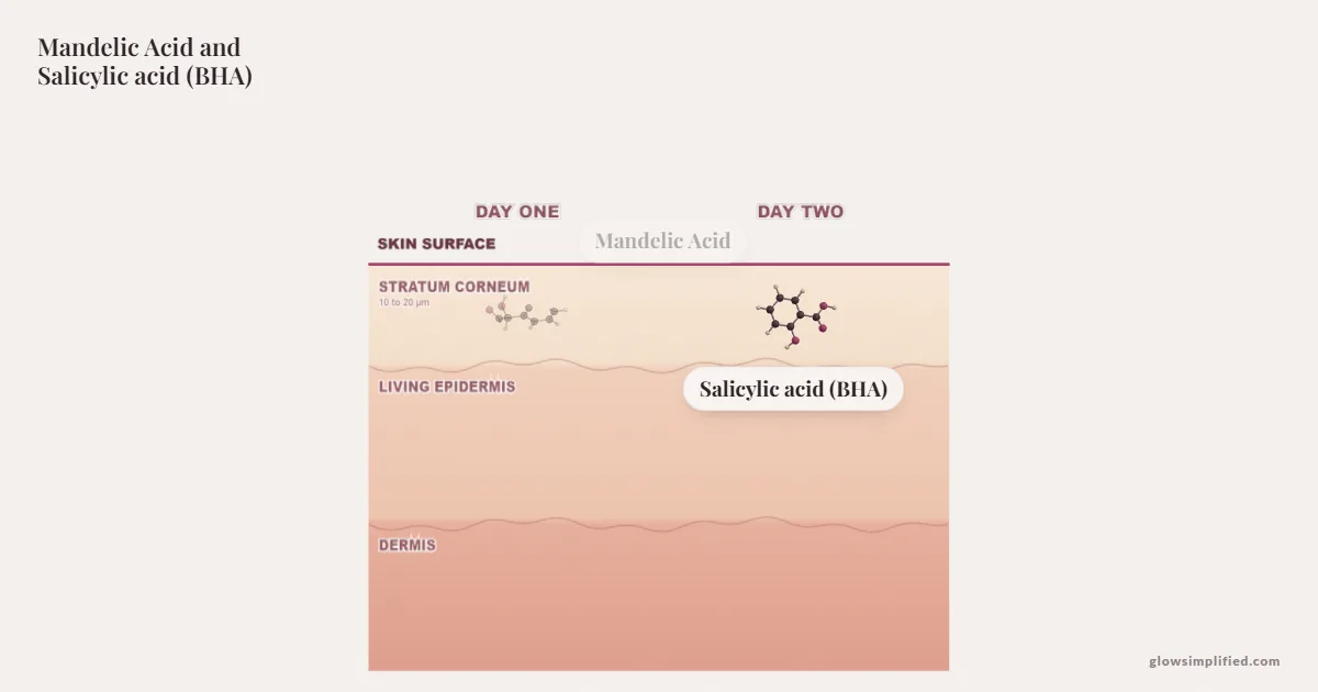 Mandelic Acid and Salicylic acid (BHA) meeting on a cross-section of skin